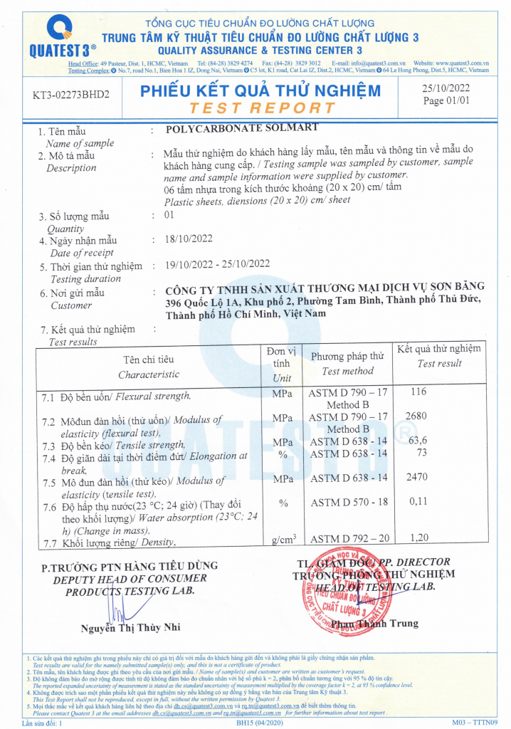 Chung nhan test Poly Solmart