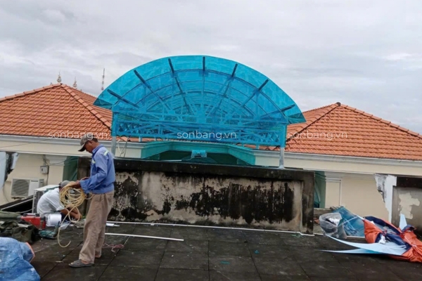 Cong trinh mai che Poly Ban kinh te Tay Ninh 4 Công trình mái che Poly màu xanh khi nhìn từ xa