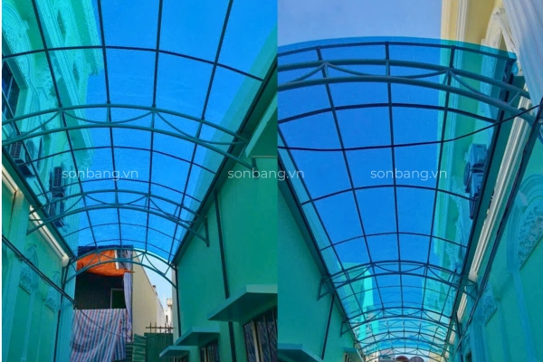 Cong trinh mai che Poly Ban kinh te Tay Ninh 5 Công trình mái che Poly 3mm màu xanh Tosca tại Ban kinh tế Tây Ninh