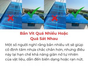 Lỗi bắn vít quá nhiều hoặc quá sát nhau khi thi công tấm Poly 