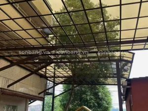 Mái che Poly màu trà trên thực tế 