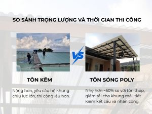 ton nhua lay sang polycarbonate 9 So sánh trọng lượng và thời gian thi công giữa tôn lấy sáng Poly và tôn kẽm